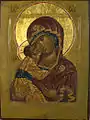 "Theotokos" "Eleusa"  témpera, hoja de oro sobre madera,