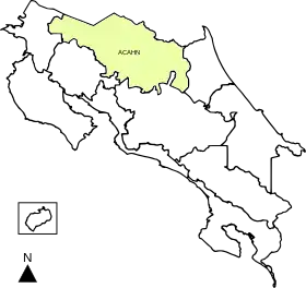 Ubicación del área en Costa Rica.