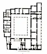 Planta del Palacio del Infantado, distribuido en torno al gran "patio" o cortile central.