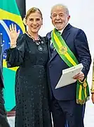 La Primera Dama de México Beatriz Gutiérrez Müller y el presidente Luiz Inácio Lula da Silva en Brasilia; enero de 2023.