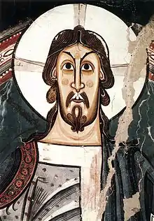 Detalle del Pantocrátor del ábside de San Clemente de Tahull, pintura románica del siglo XII.
