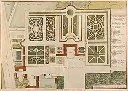 Plano del palacio y jardín de Clagny hacia 1740.