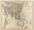 Mapa de 1806 de Asia de John Cary, con la frontera a lo largo del Don y el Volga hasta Samara, al norte de Perm, siguiendo después los Urales, y emplazando Novaya Zemlya en Asia.