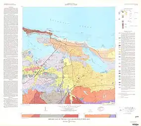 Plano geológico de 1977 del cuadrilátero de San Juan, con San Juan Antiguo, Santurce y demás barrios del norte de San Juan.