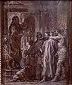 Ilustración de Cristo junto a Caifás