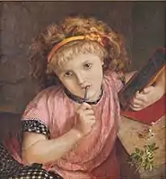 "Un problema profundo 9 y 6 hacen -" por Catherine Madox Brown. 1875. Acuarela. Birmingham Museums Trust.