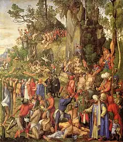 Martirio de los diez mil, de Alberto Durero, 1508, óleo, 99 × 87 cm, Kunsthistorisches, Viena