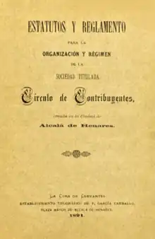 Primeros estatutos y reglamento del Círculo de Contribuyentes (1891)