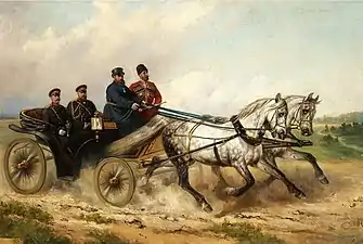 Emperador Alejandro III y Kaiser Guillermo en un coche abierto (1888)