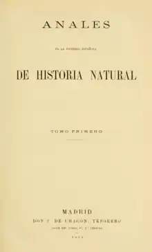 Portada de 1872 de Anales de la Sociedad Española de Historia Natural.