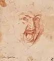 Cabeza de un guerrero que grita, dibujo, 1640, Kunsthalle Bremen