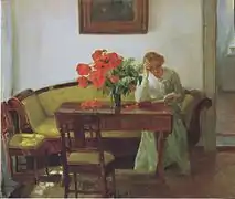 Interior con amapolas y mujer leyendo, 1905