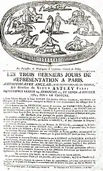 Anuncio de los últimos tres días de la temporada de 1784 del Cirque Anglais.