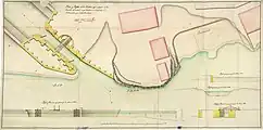 Plano y Perfiles de la Ynclusa que se propone en la entrada del Canal en que también se manifiesta el Embarcadero que combendrá hacer / Juan Martín Zermeño