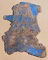 Árabes sitiando la ciudad de Samarcanda, capturada en el 722 d. C.. Palacio de Devastich (706-722 d. C.), mural Penjikent.