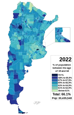 Argentinos entre los 15 y 64 años por municipio