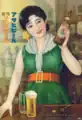 Asahi Beer manifiesto. El logo de Asahi está en la etiqueta de la botella, 1920.
