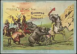 Atacando al oso gris. Etiqueta de un remedio médico kikapú (anverso)