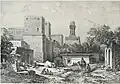 Dibujo de la puerta y sus alrededores en 1878.