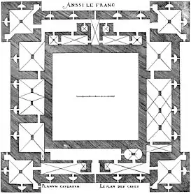 Planta del castillo (grabado recogido en Le premier volume des plus excellents Bastiments de France (1576), de Jacques I Androuet du Cerceau
