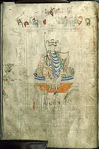 El rey David como músico, miniatura a página completa, Ms.14, f.13v.