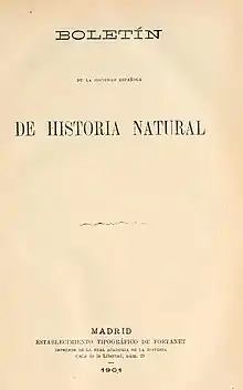Portada de 1901 del Boletín de la Sociedad Española de Historia Natural.