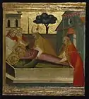 Lorenzo di Niccolò, San Lorenzo enterrado en la tumba de San Esteban, 1410–1414, témpera y dorado sobre tabla, 33 × 36 cm