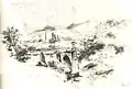 Paisaje de Puente de la Trinidad. Caracas. Dibujo tinta, grafito sobre papel. 18 x 27 cm.