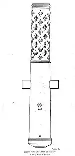 Boceto de un cañón del período Luis XIV, probablemente de la batalla de Jijel (1664), encontrado en la Kalâa des Beni Abbès.Société Constantine, 1910, p. 155