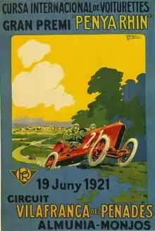 Cartel Gran Premio Peña Rhin en 1921 del Circuito de Villafranca del Panadés