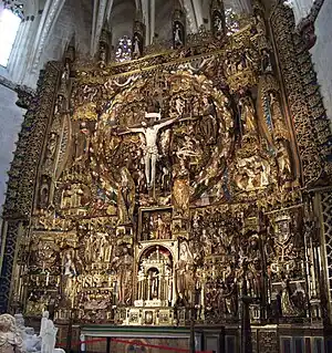 Retablo mayor de la cartuja de Miraflores, de concepción tardogótica o hispano-flamenca.