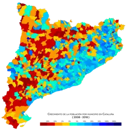 Crecimiento de la población entre 2008 y 2018