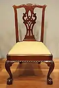 Silla estadounidense, 1760–80, según un diseño de Thomas Chippendale