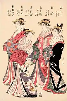Cortesanas en el Burdel de Ōgiya, xilografía de madera a color, c. 1800