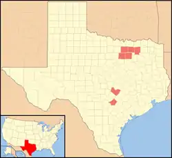 Distribución en Texas (arriba) y Japón (abajo) en rojo y verde oscuro, respectivamente.