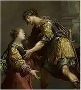 Joven mujer embarazada implorando justicia de un guerrero (años 1630-40)Museo Magnin, Dijon