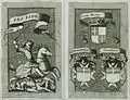 Escudo de Armas de los Caballeros Hospitalarios de Rodas, de gules con una cruz de plata partida en cuartos (1,4) para el Gran Maestre, y en jefe para los comandantes y miembros ordinarios (1695).