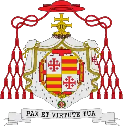 Armas de Maximilian von Fürstenberg con el manto de la Orden del Santo Sepulcro de Jerusalén