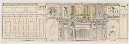 Dibujo arquitectónico del interior de Idle Hour, hacia 1900.