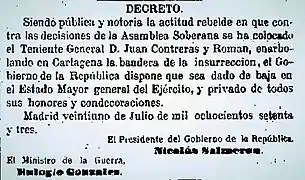 Decreto de su expulsión del ejército