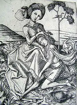 Master E.S., Sansón y Dalila, años 1460.