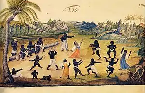Zacharias Wagener, Negros bailando, publicado en 1650 en Thier Buch, (Kupferstich Kabinett, Dresden), ca. 1640
