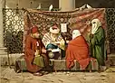 Un notario turco redactando un acta de matrimonio frente a la mezquita (1837)