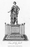 Grabado de la estatua del rey Jacobo II de T. Lester (1816), sin bastón.