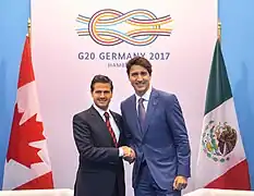 El presidente Enrique Peña Nieto y el primer ministro Justin Trudeau en la cumbre del G-20 en Hamburgo; 2017.