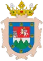 Otra versión de escudo colonial. También utilizado por Ciudad Vieja sin la corona y capa trasera.