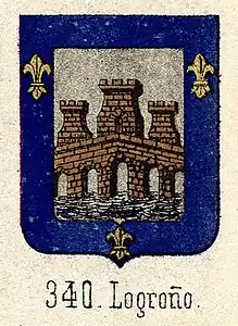 Escudo de Logroño extraído de Trofeo heroico (1860) de Francisco Piferrer.