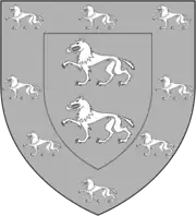 Escudo del apellido Virués con lobos de sable en fondo de plata.