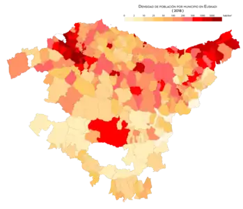 Densidad de población por municipio (2018)