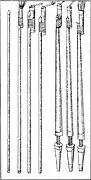 Ilustraciones de lanzas de fuego de De la pyrotechnia, por Vannoccio Biringuccio (hacia 1540).